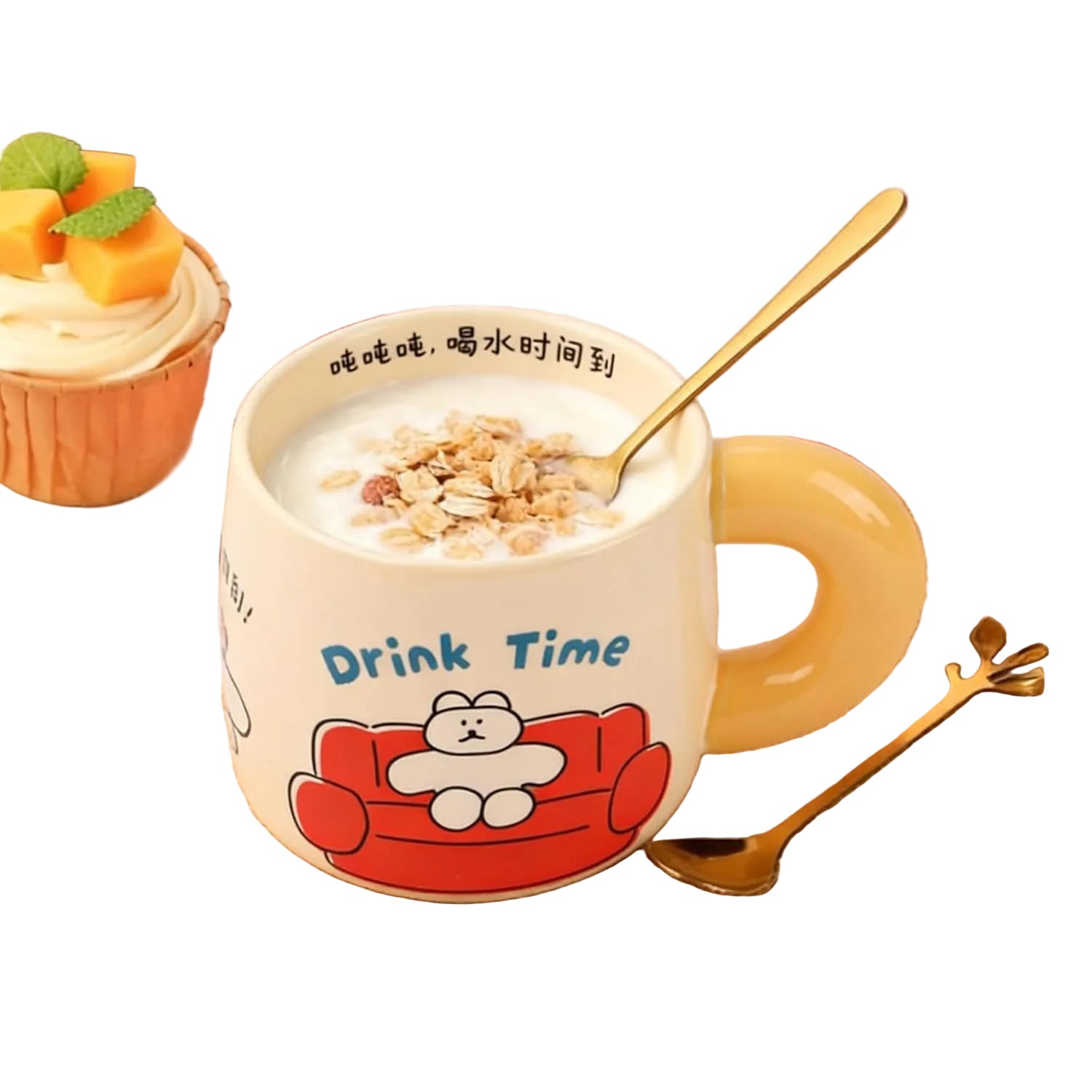 Keramik-Kaffeetasse 460 ml mit Henkel und Motiv-Aufklebern